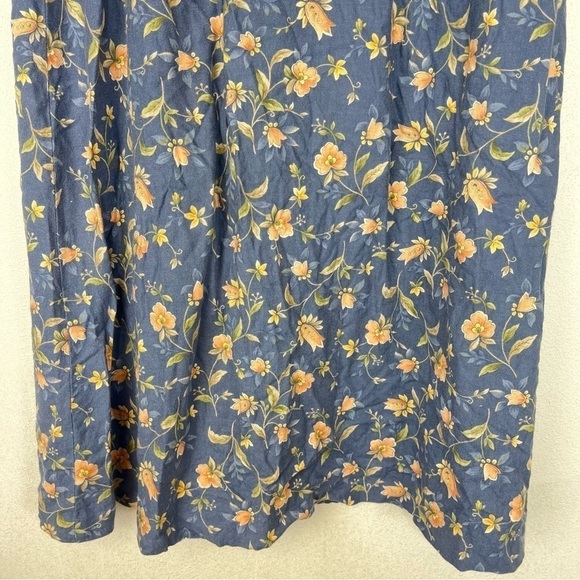 Pendleton Plus Blue Feminine Floral Modest Linen Blend Vintage 90s Midi Skirt 14 - Picture 5 of 11